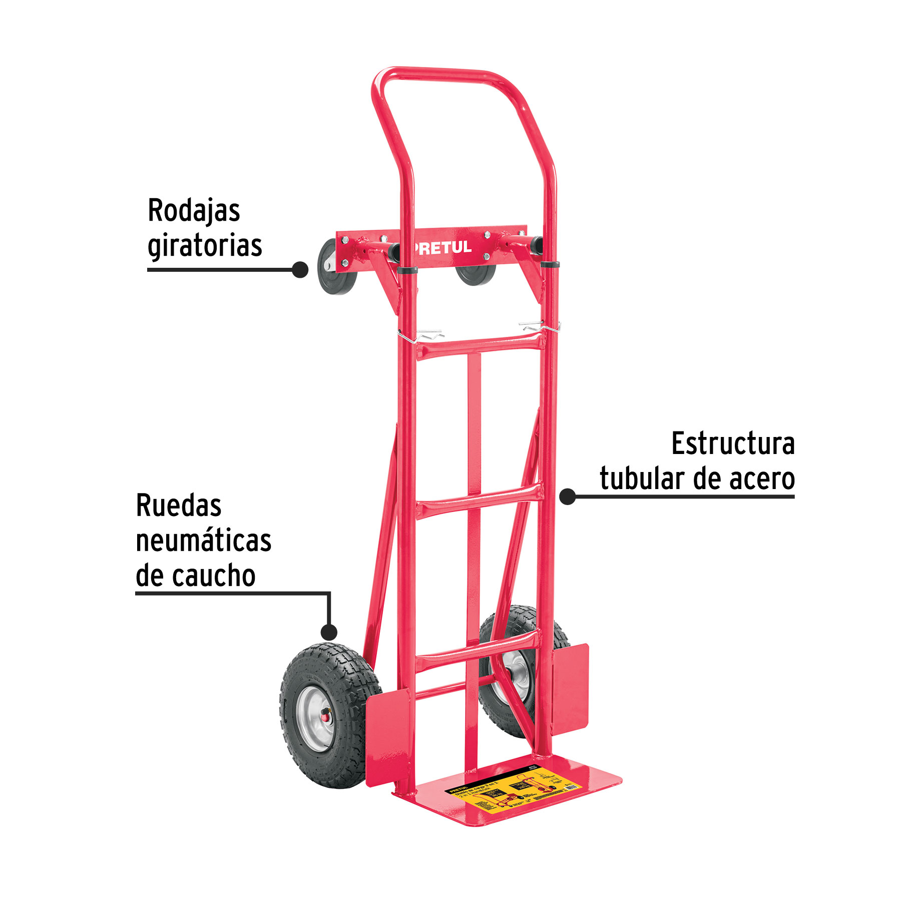 Diablo de carga de 385 kg, de plataforma, ruedas neumáticas - Imagen 2