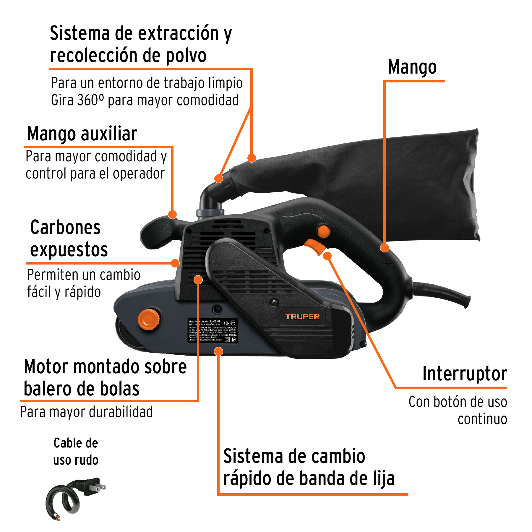 Lijadora de banda 4 x 24", 1200W, TRUPER INDUSTRIAL - Imagen 2