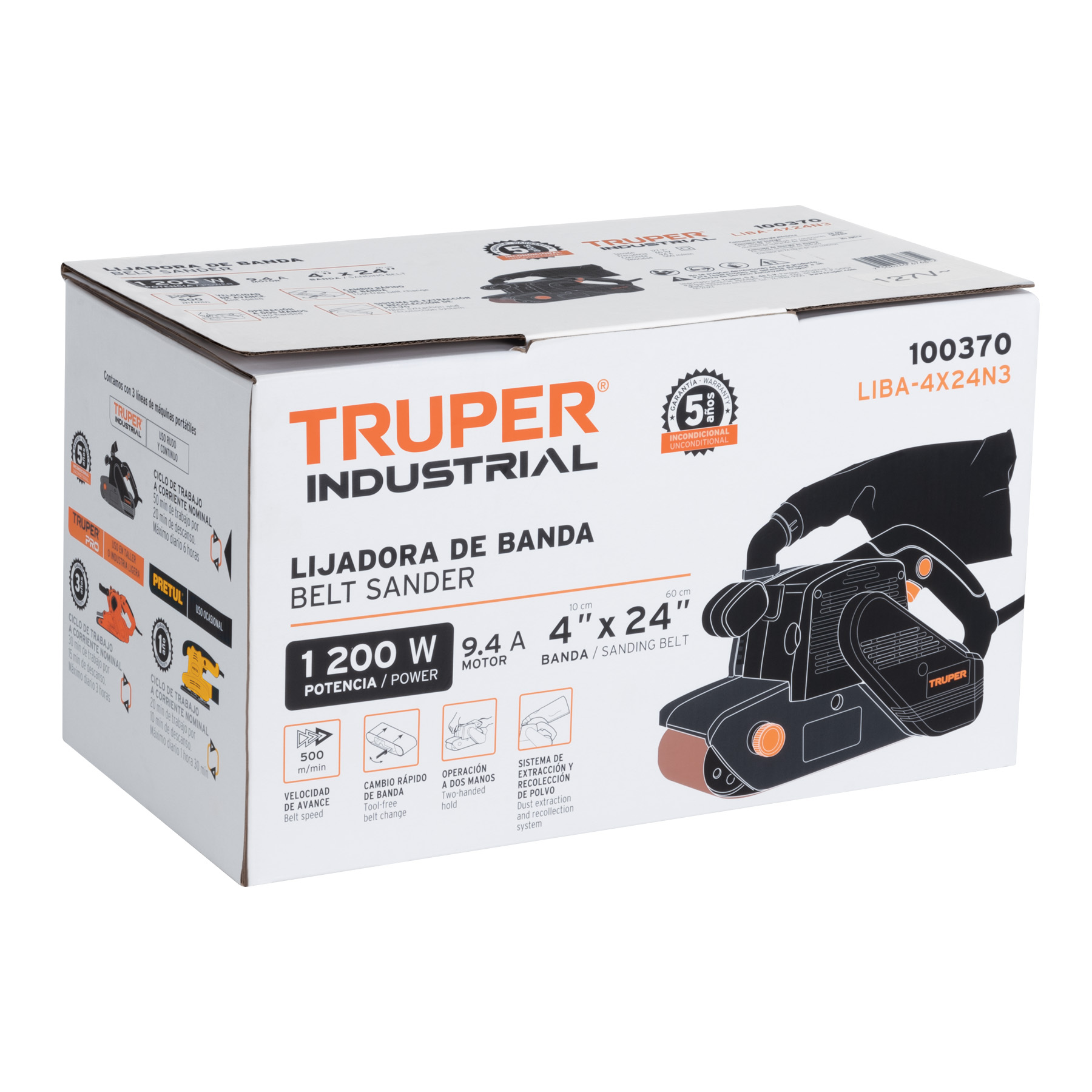 Lijadora de banda 4 x 24", 1200W, TRUPER INDUSTRIAL - Imagen 4