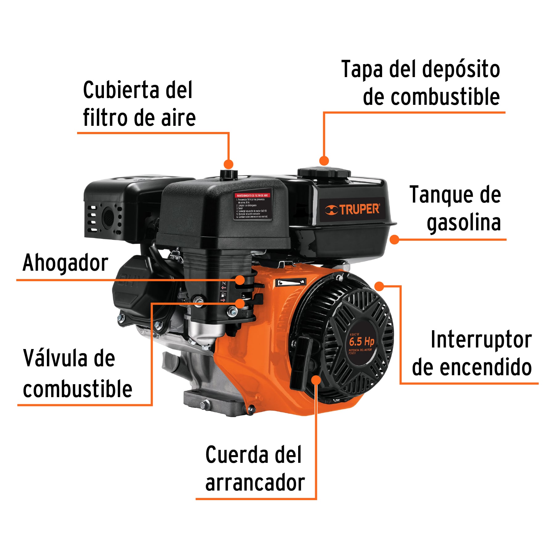 Motor a gasolina 6.5 HP, Truper - Imagen 2