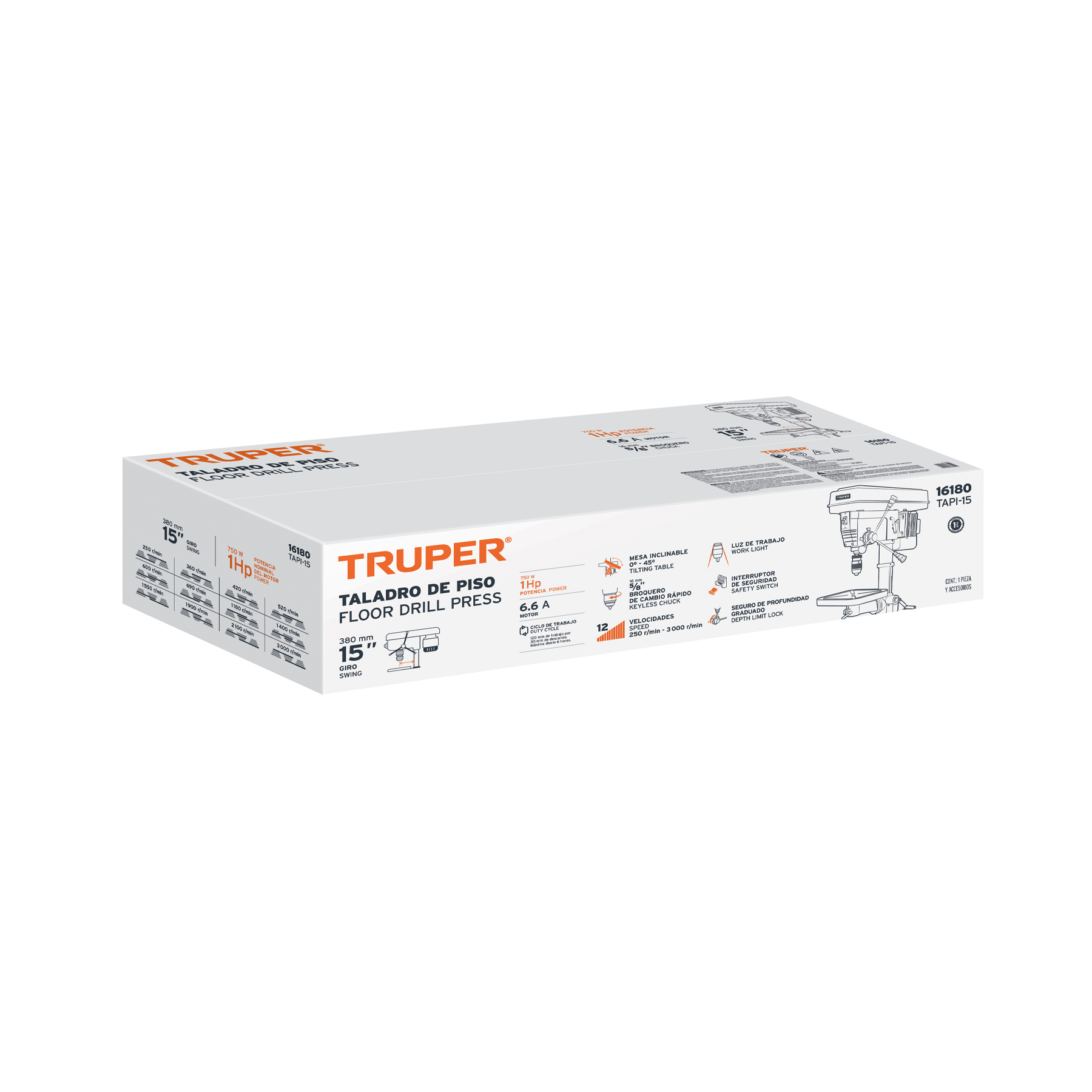 Taladro de piso 15", 1 HP (750 W), broquero 5/8", Truper - Imagen 5